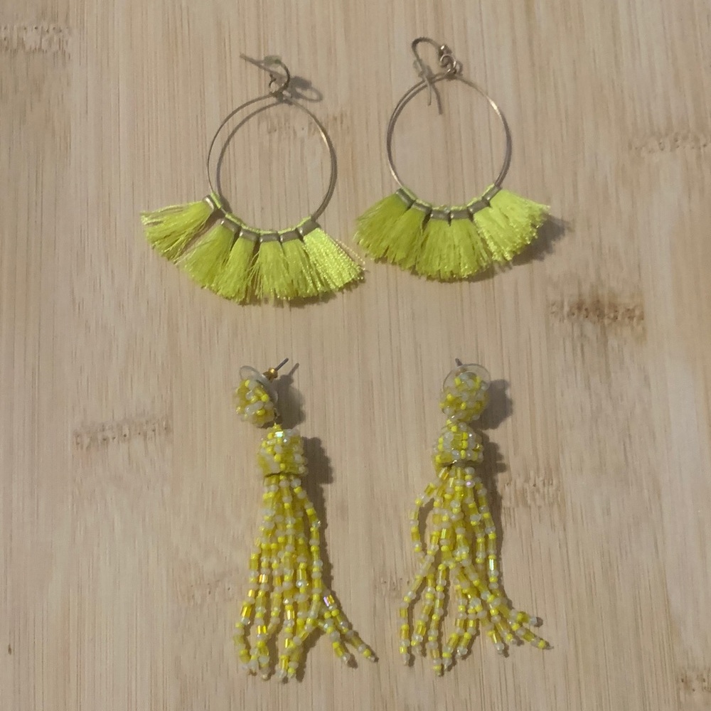 Yellow Tassel and Beaded Earrings Set